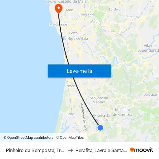 Pinheiro da Bemposta, Travanca e Palmaz to Perafita, Lavra e Santa Cruz do Bispo map