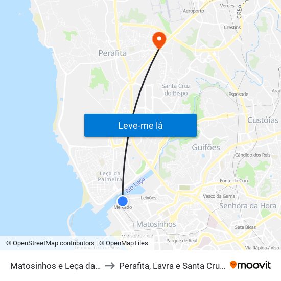 Matosinhos e Leça da Palmeira to Perafita, Lavra e Santa Cruz do Bispo map