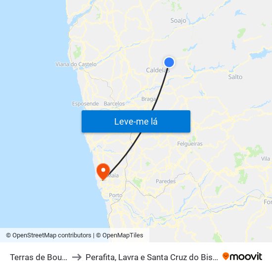 Terras de Bouro to Perafita, Lavra e Santa Cruz do Bispo map