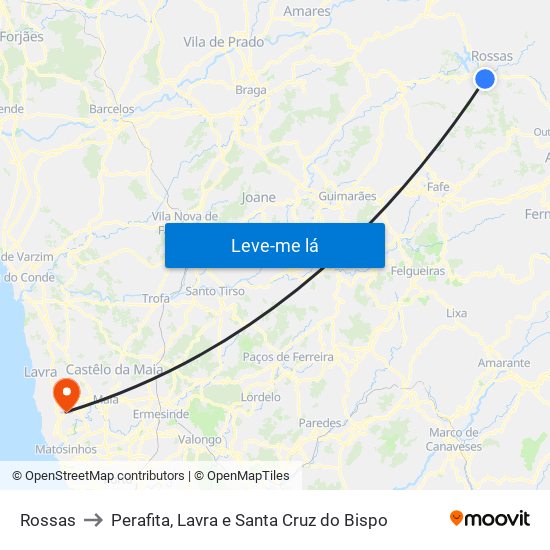 Rossas to Perafita, Lavra e Santa Cruz do Bispo map