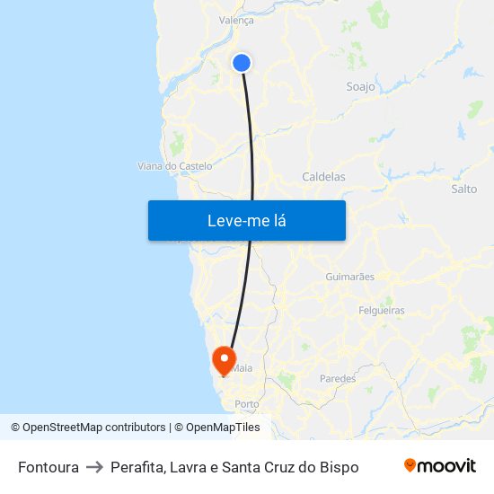 Fontoura to Perafita, Lavra e Santa Cruz do Bispo map