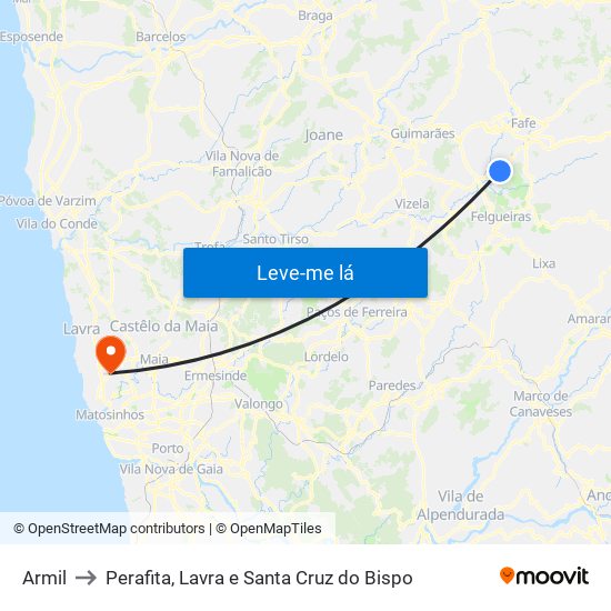 Armil to Perafita, Lavra e Santa Cruz do Bispo map