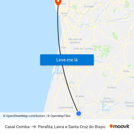 Casal Comba to Perafita, Lavra e Santa Cruz do Bispo map