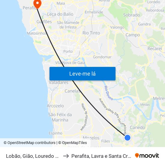 Lobão, Gião, Louredo e Guisande to Perafita, Lavra e Santa Cruz do Bispo map