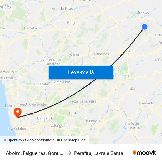 Aboim, Felgueiras, Gontim e Pedraído to Perafita, Lavra e Santa Cruz do Bispo map