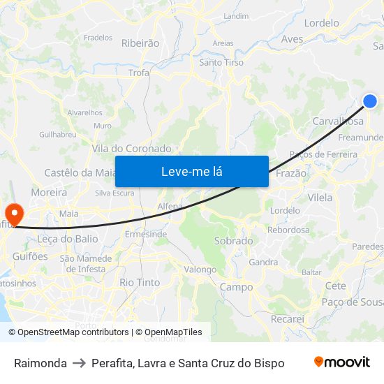 Raimonda to Perafita, Lavra e Santa Cruz do Bispo map