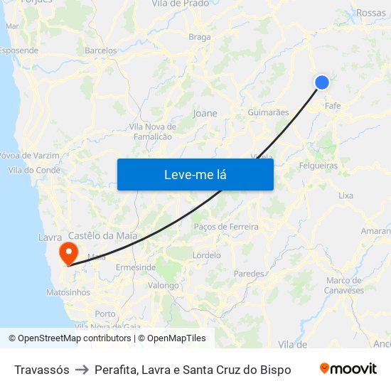 Travassós to Perafita, Lavra e Santa Cruz do Bispo map