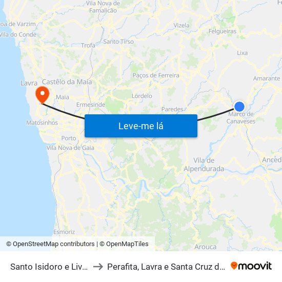 Santo Isidoro e Livração to Perafita, Lavra e Santa Cruz do Bispo map