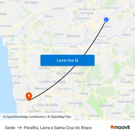 Seide to Perafita, Lavra e Santa Cruz do Bispo map