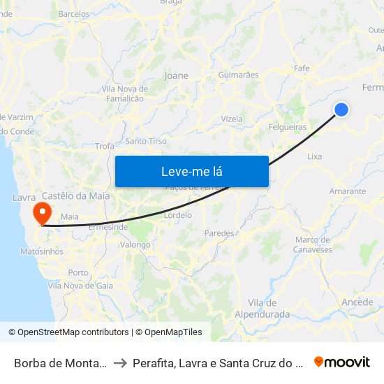 Borba de Montanha to Perafita, Lavra e Santa Cruz do Bispo map