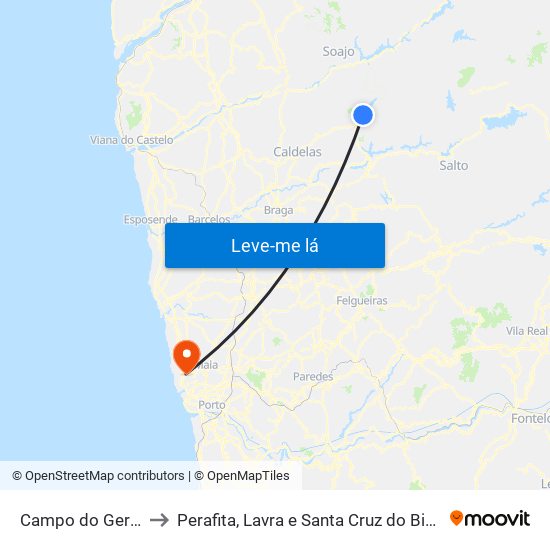 Campo do Gerês to Perafita, Lavra e Santa Cruz do Bispo map