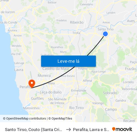 Santo Tirso, Couto (Santa Cristina e São Miguel) e Burgães to Perafita, Lavra e Santa Cruz do Bispo map