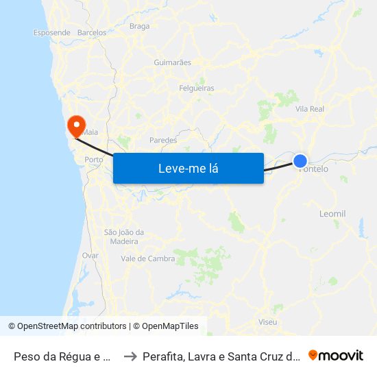 Peso da Régua e Godim to Perafita, Lavra e Santa Cruz do Bispo map