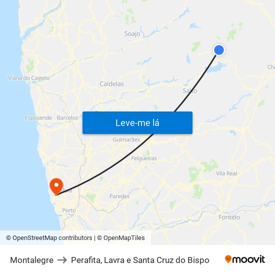 Montalegre to Perafita, Lavra e Santa Cruz do Bispo map