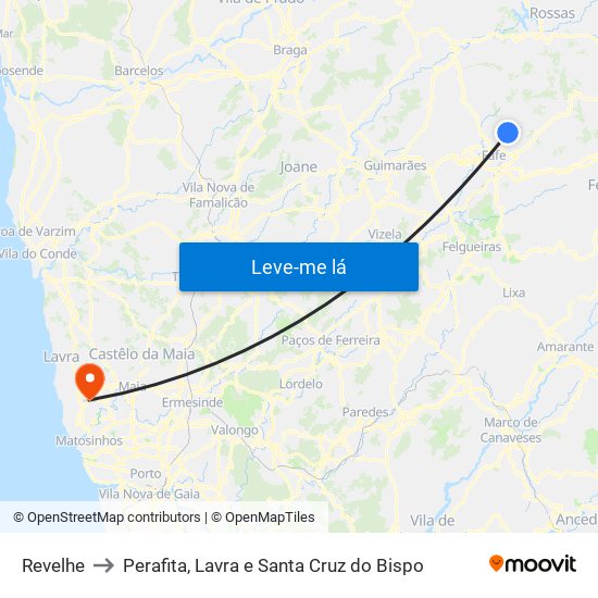 Revelhe to Perafita, Lavra e Santa Cruz do Bispo map