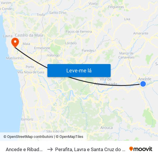 Ancede e Ribadouro to Perafita, Lavra e Santa Cruz do Bispo map