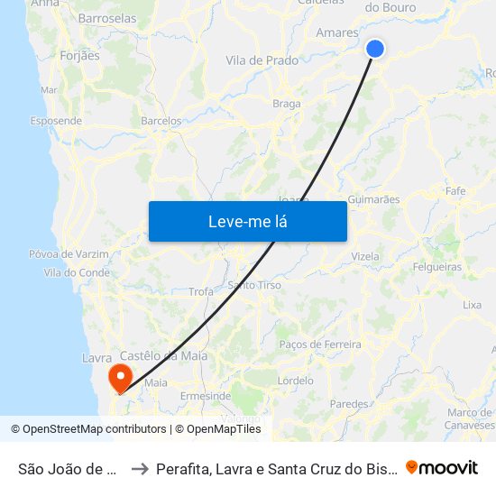 São João de Rei to Perafita, Lavra e Santa Cruz do Bispo map