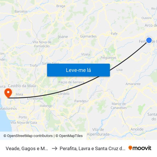 Veade, Gagos e Molares to Perafita, Lavra e Santa Cruz do Bispo map
