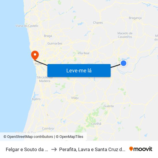 Felgar e Souto da Velha to Perafita, Lavra e Santa Cruz do Bispo map
