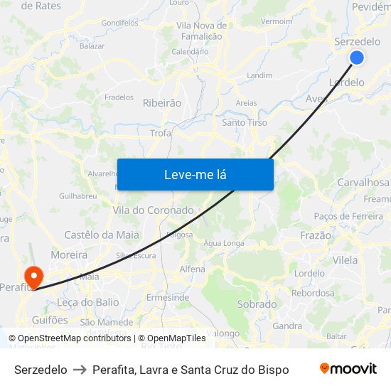 Serzedelo to Perafita, Lavra e Santa Cruz do Bispo map