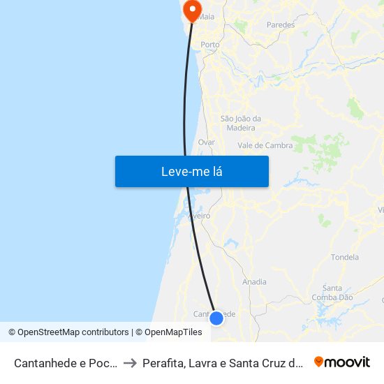 Cantanhede e Pocariça to Perafita, Lavra e Santa Cruz do Bispo map