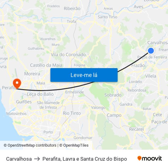 Carvalhosa to Perafita, Lavra e Santa Cruz do Bispo map