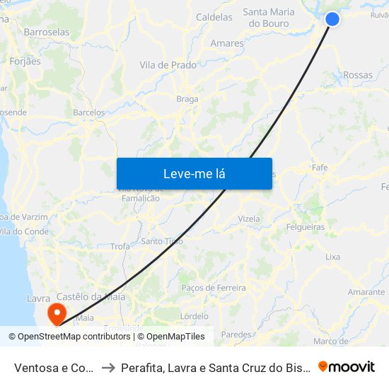 Ventosa e Cova to Perafita, Lavra e Santa Cruz do Bispo map