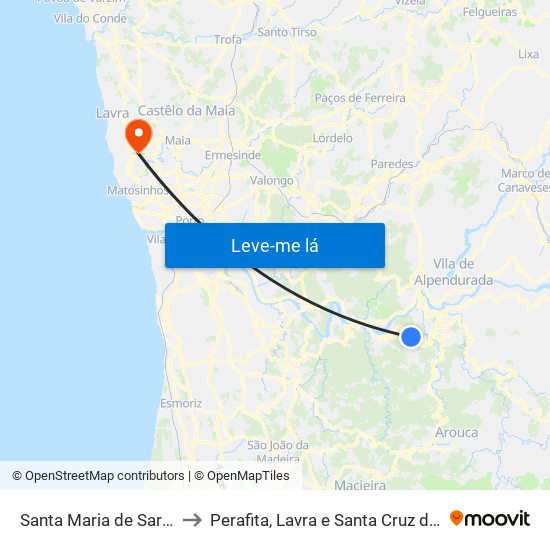 Santa Maria de Sardoura to Perafita, Lavra e Santa Cruz do Bispo map