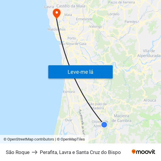 São Roque to Perafita, Lavra e Santa Cruz do Bispo map