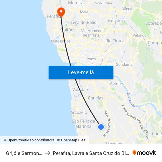 Grijó e Sermonde to Perafita, Lavra e Santa Cruz do Bispo map