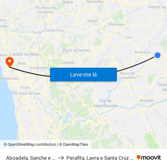 Aboadela, Sanche e Várzea to Perafita, Lavra e Santa Cruz do Bispo map