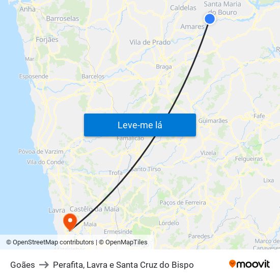 Goães to Perafita, Lavra e Santa Cruz do Bispo map
