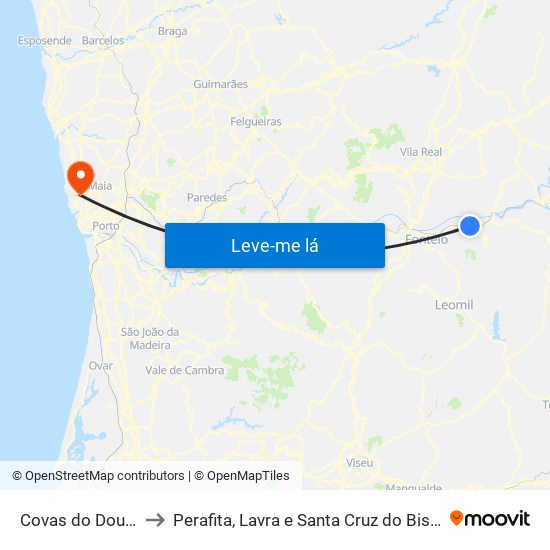 Covas do Douro to Perafita, Lavra e Santa Cruz do Bispo map