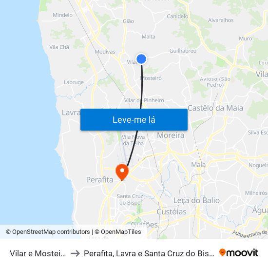 Vilar e Mosteiró to Perafita, Lavra e Santa Cruz do Bispo map