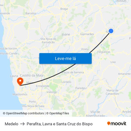 Medelo to Perafita, Lavra e Santa Cruz do Bispo map