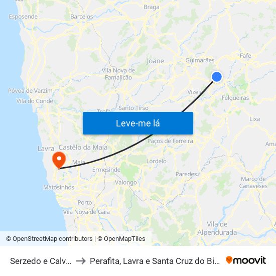 Serzedo e Calvos to Perafita, Lavra e Santa Cruz do Bispo map