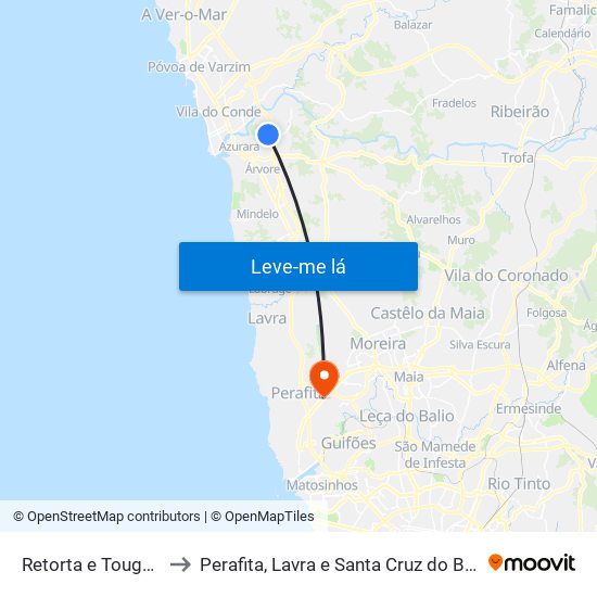 Retorta e Tougues to Perafita, Lavra e Santa Cruz do Bispo map