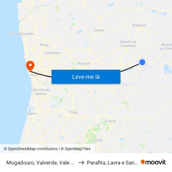 Mogadouro, Valverde, Vale de Porco e Vilar de Rei to Perafita, Lavra e Santa Cruz do Bispo map