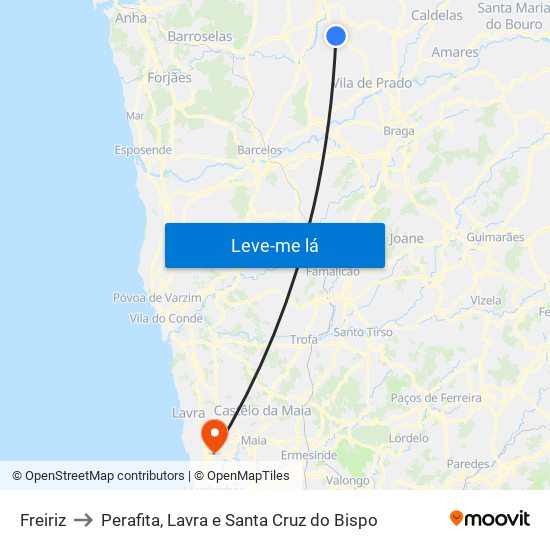 Freiriz to Perafita, Lavra e Santa Cruz do Bispo map
