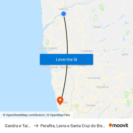 Gandra e Taião to Perafita, Lavra e Santa Cruz do Bispo map