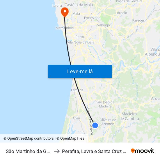 São Martinho da Gândara to Perafita, Lavra e Santa Cruz do Bispo map