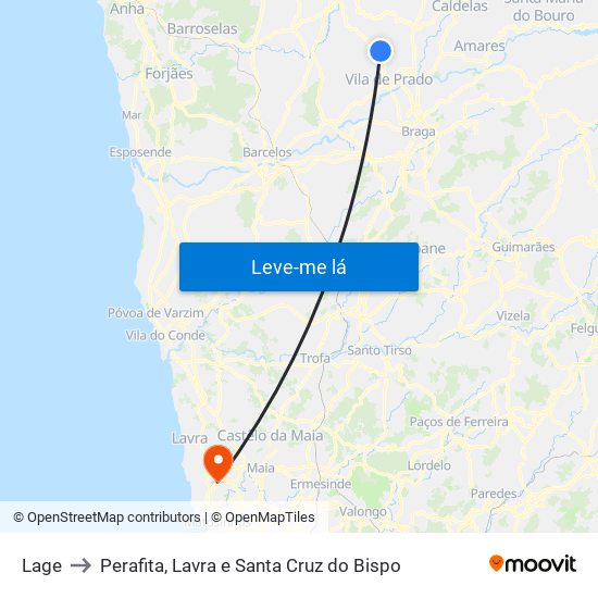 Lage to Perafita, Lavra e Santa Cruz do Bispo map