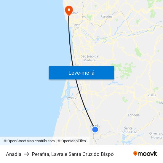 Anadia to Perafita, Lavra e Santa Cruz do Bispo map