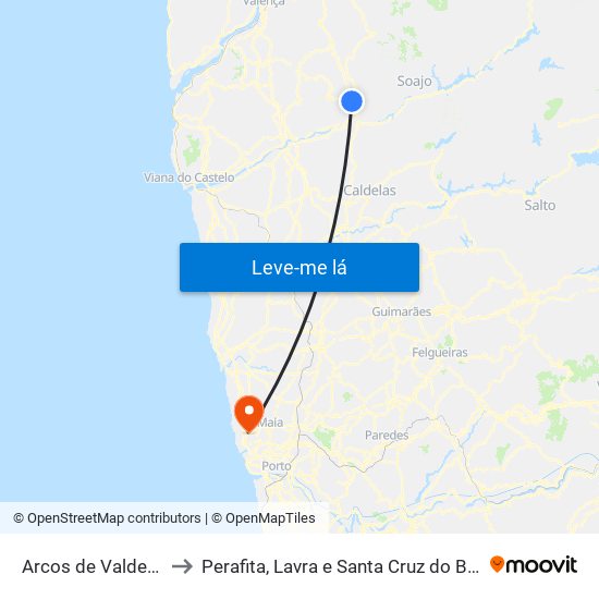 Arcos de Valdevez to Perafita, Lavra e Santa Cruz do Bispo map