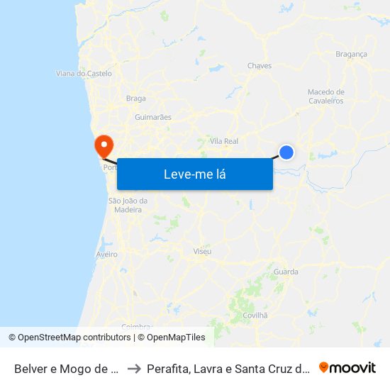 Belver e Mogo de Malta to Perafita, Lavra e Santa Cruz do Bispo map