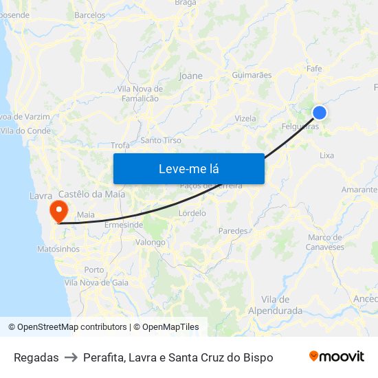 Regadas to Perafita, Lavra e Santa Cruz do Bispo map