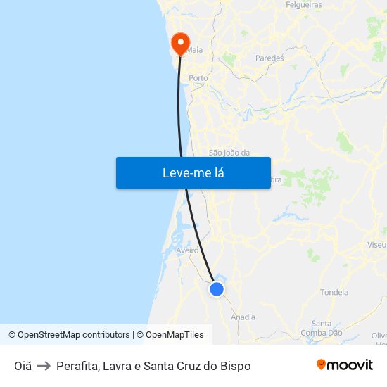 Oiã to Perafita, Lavra e Santa Cruz do Bispo map