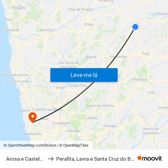 Arosa e Castelões to Perafita, Lavra e Santa Cruz do Bispo map