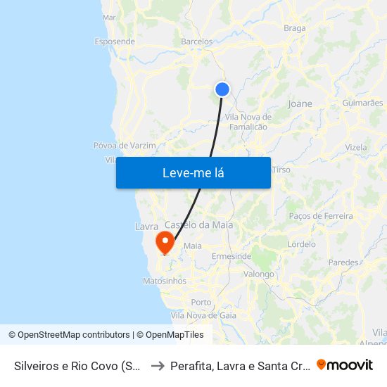Silveiros e Rio Covo (Santa Eulália) to Perafita, Lavra e Santa Cruz do Bispo map
