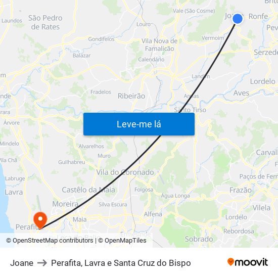 Joane to Perafita, Lavra e Santa Cruz do Bispo map